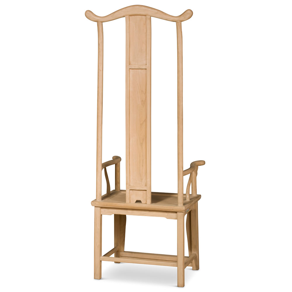 Distressed Natural Finish Elmwood Ming Tall Arm Chair