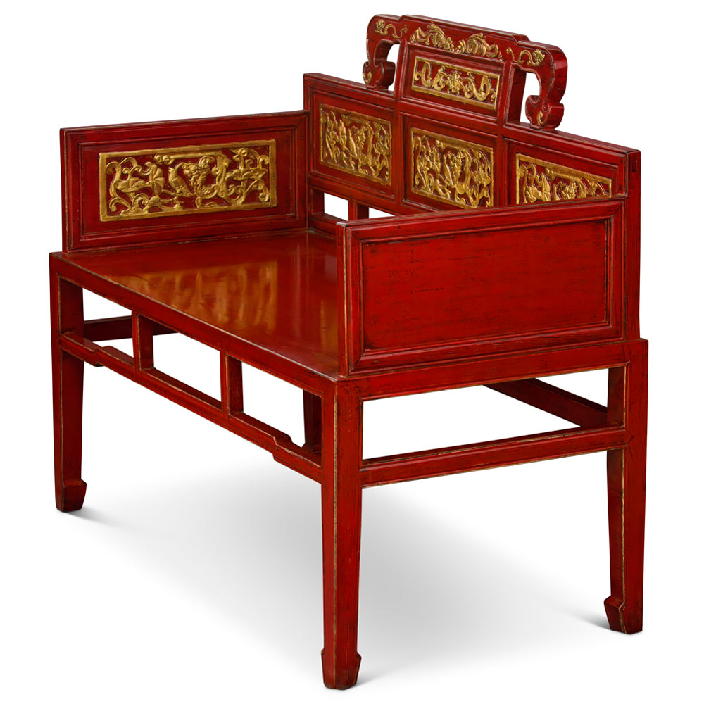 Red and Gold Gilt Elmwood Chinese Imperial Palace Chair
