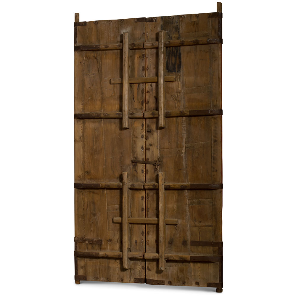 Antique Rustic Red Chinese Temple Elmwood Doors with Iron Hardware