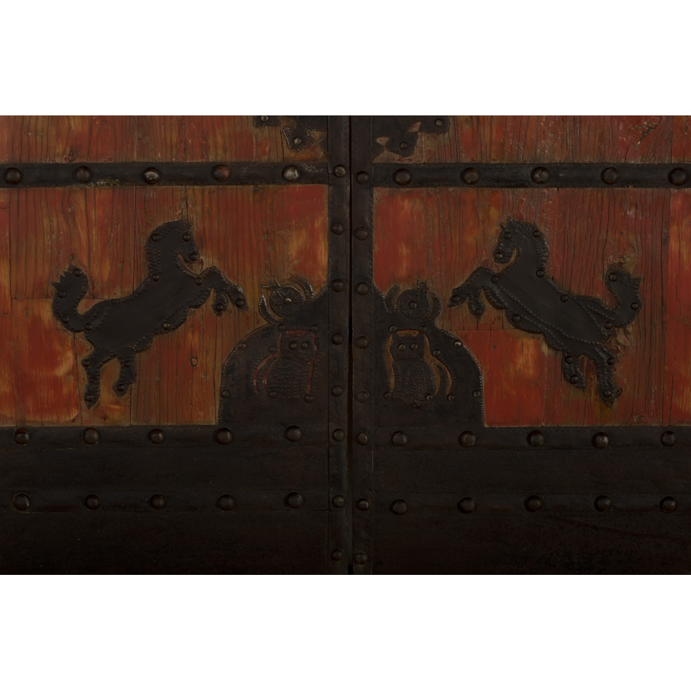 Antique Rustic Red Chinese Temple Elmwood Doors with Iron Hardware