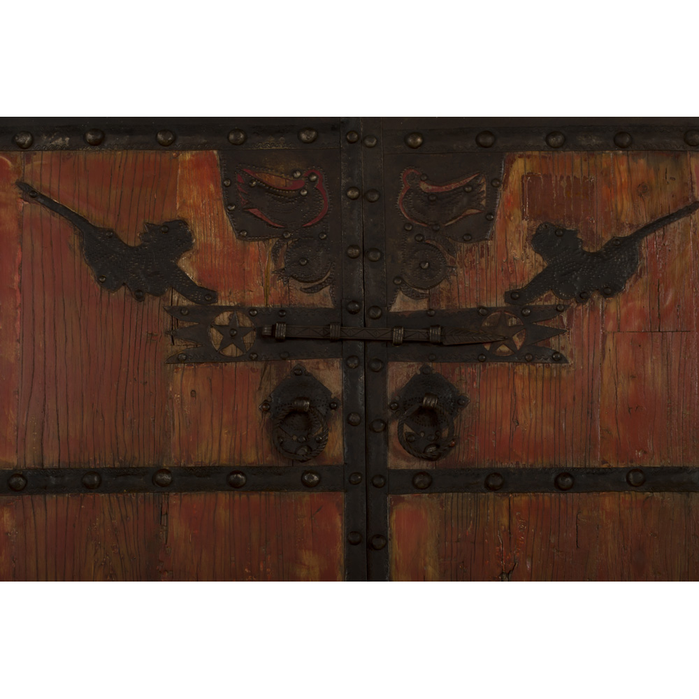 Antique Rustic Red Chinese Temple Elmwood Doors with Iron Hardware