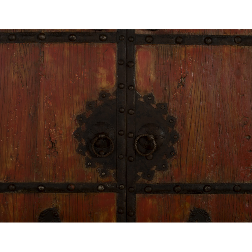 Antique Rustic Red Chinese Temple Elmwood Doors with Iron Hardware