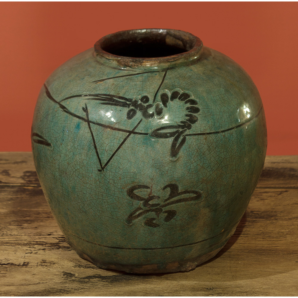 Antique Turquoise Oriental Ceramic Jar
