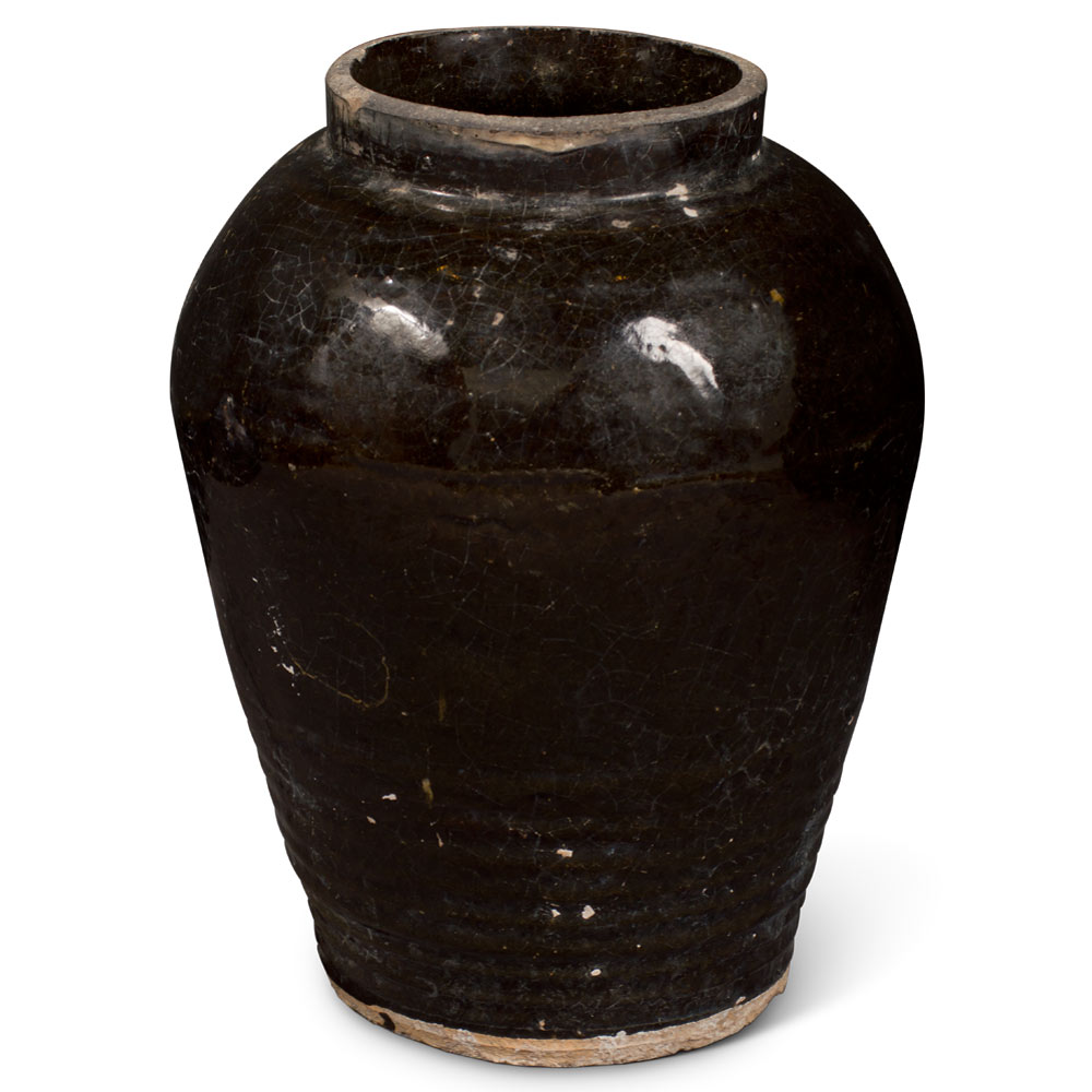 Vintage Village Black Oriental Ceramic Jar