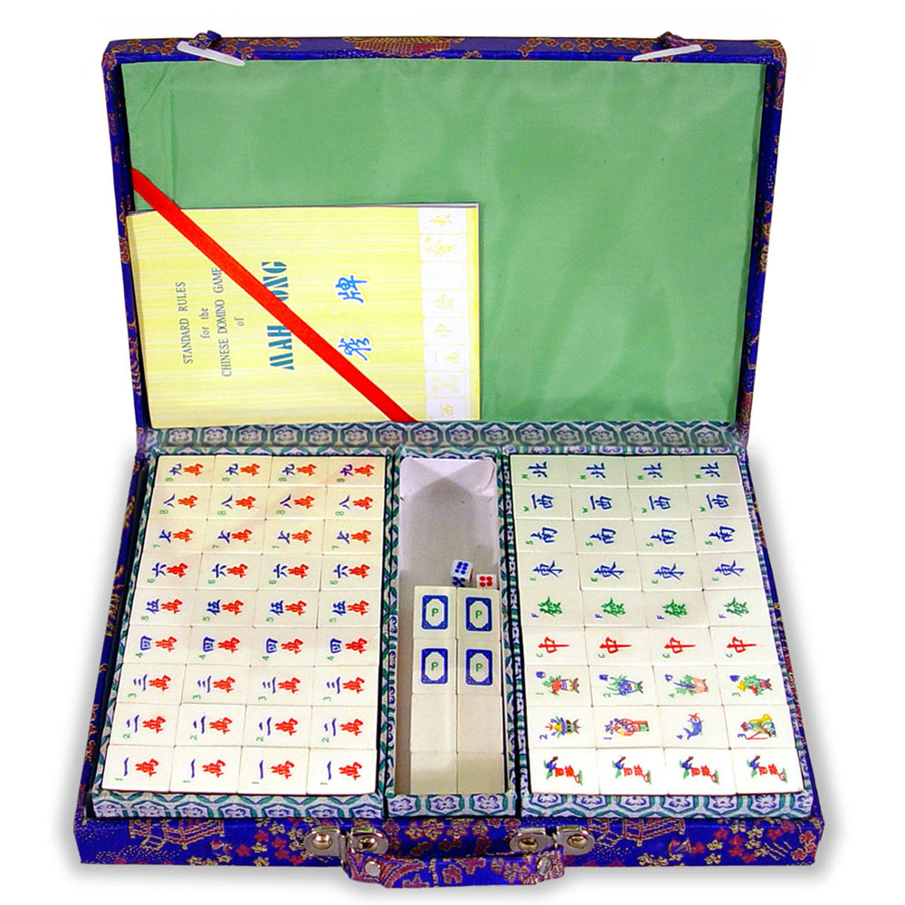 Retro Portable Mahjong Box Rare Chinese 144 Mah-Jong Set Bamboo Piece with  Box Party Game Mahjong