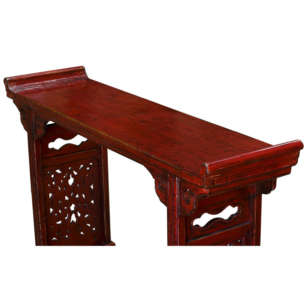 Vintage Red Elmwood Cloud Altar Oriental Console Table