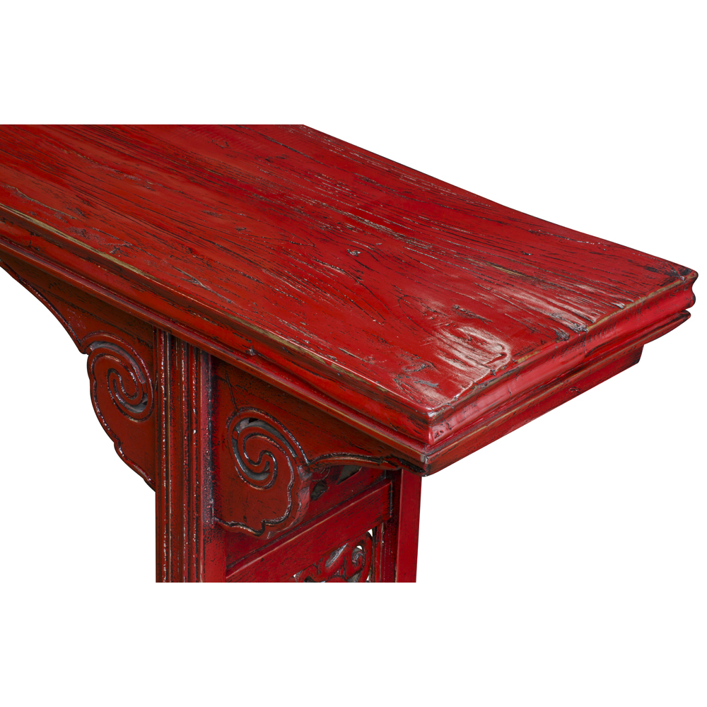 Distressed Red Elmwood Asian Altar Style Console Table