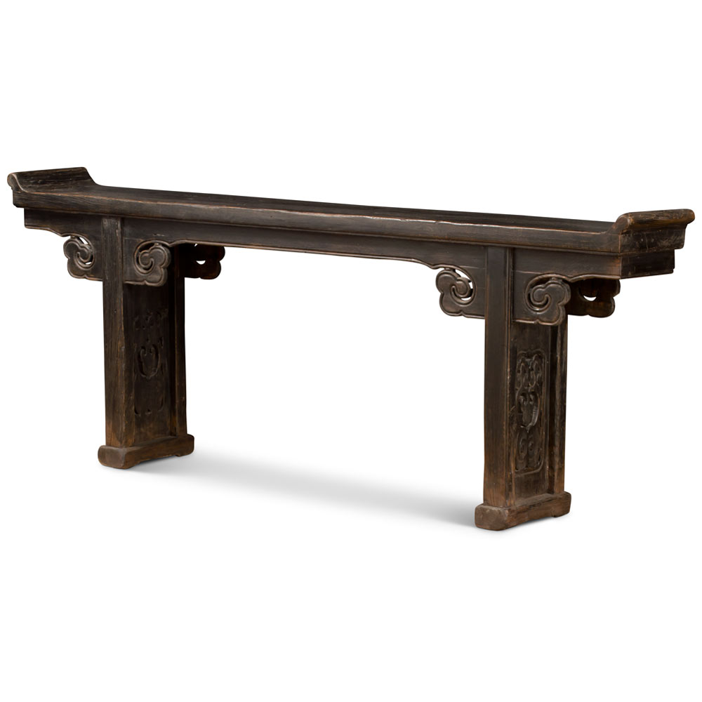 Distressed Grand Vintage Elmwood Gan Su Imperial Chinese Altar Console Table
