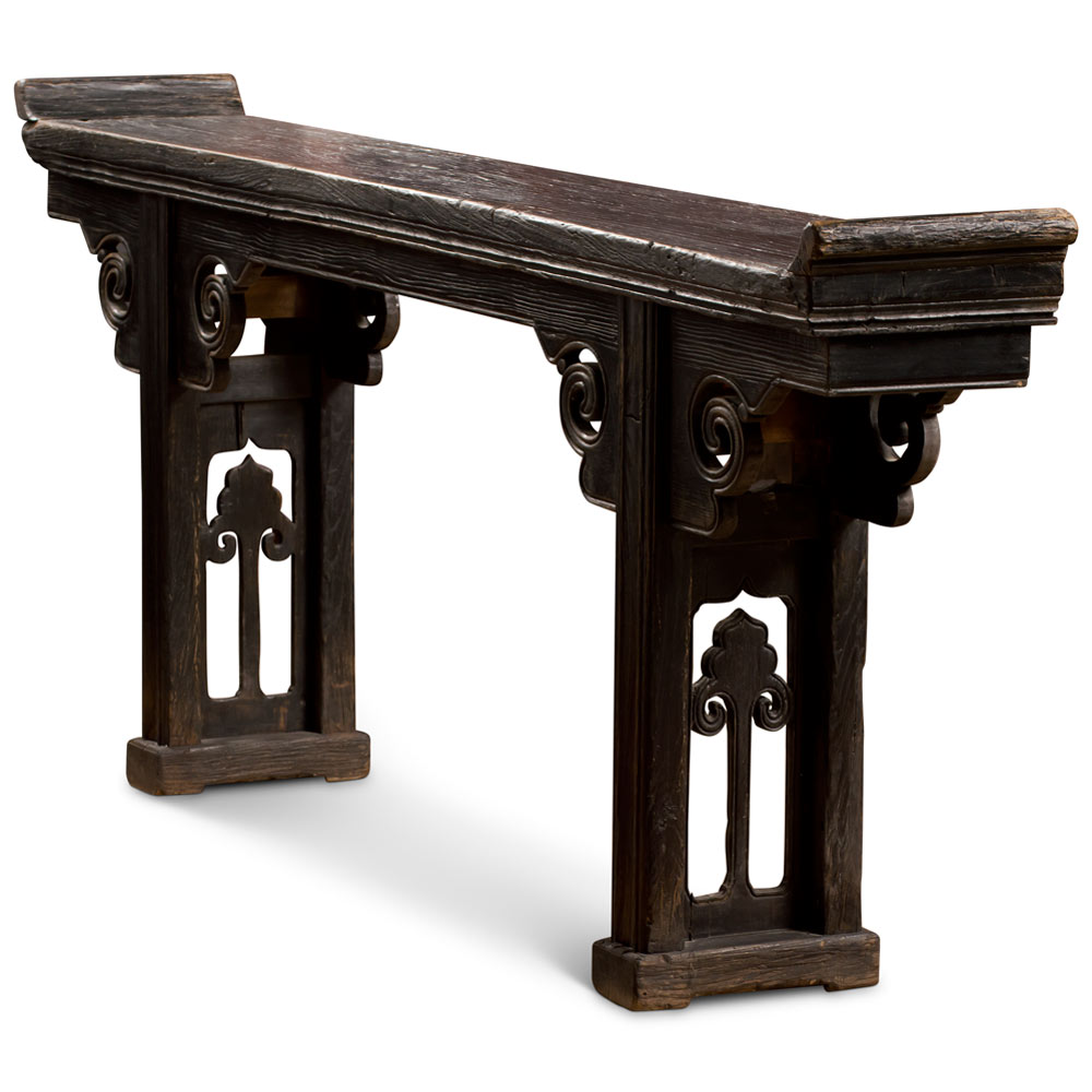 Distressed Grand Vintage Elmwood Shan Xi Imperial Chinese Altar Console Table