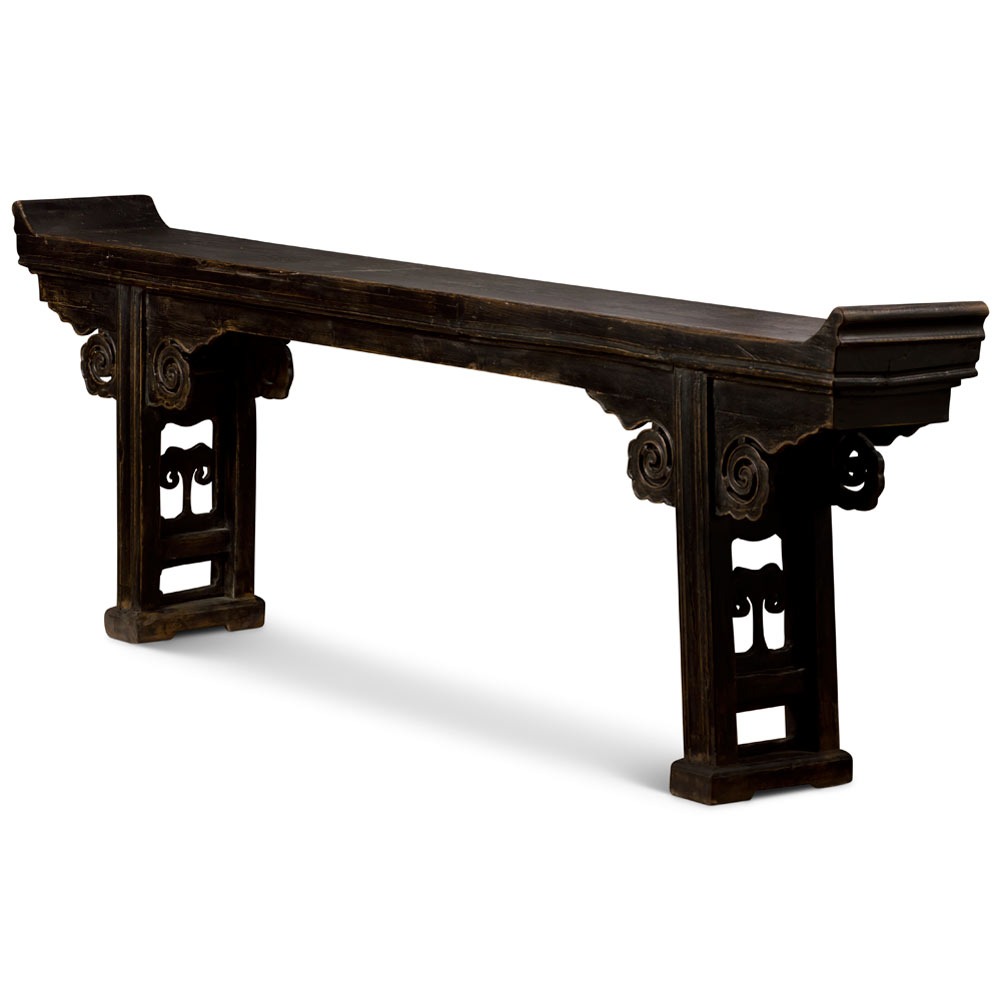 Distressed Grand Vintage Elmwood Peking Imperial Chinese Altar Console Table
