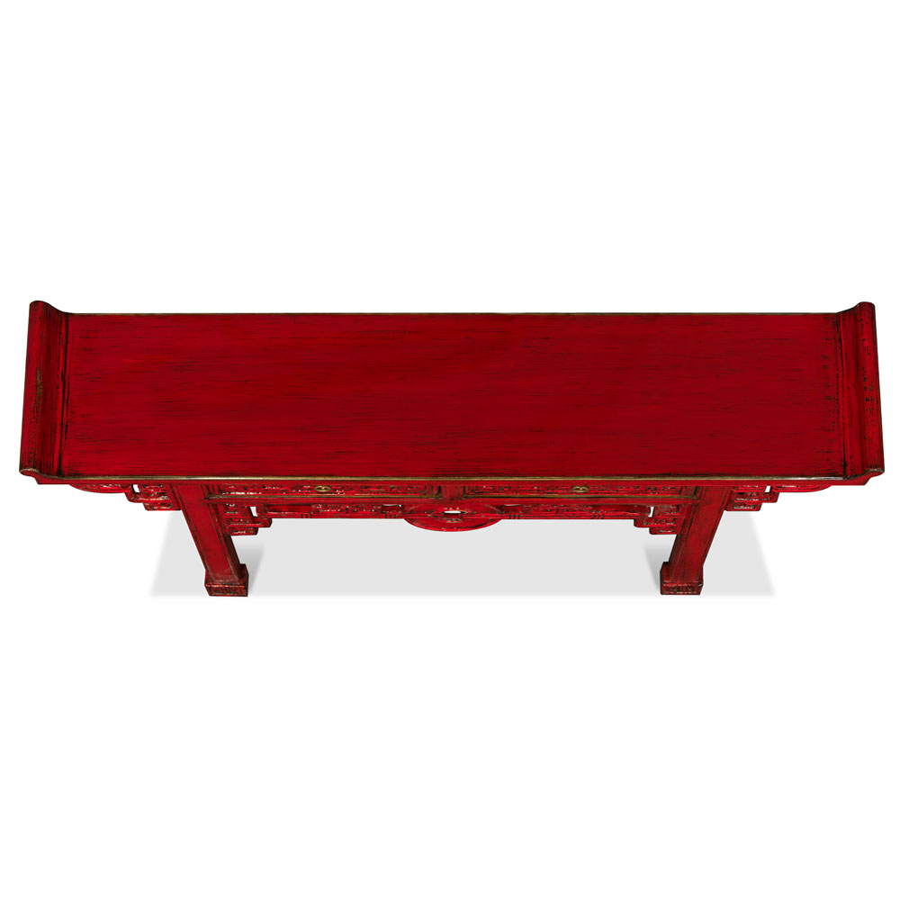 Distressed Red Elmwood Chinese Shan-Xi Altar Table