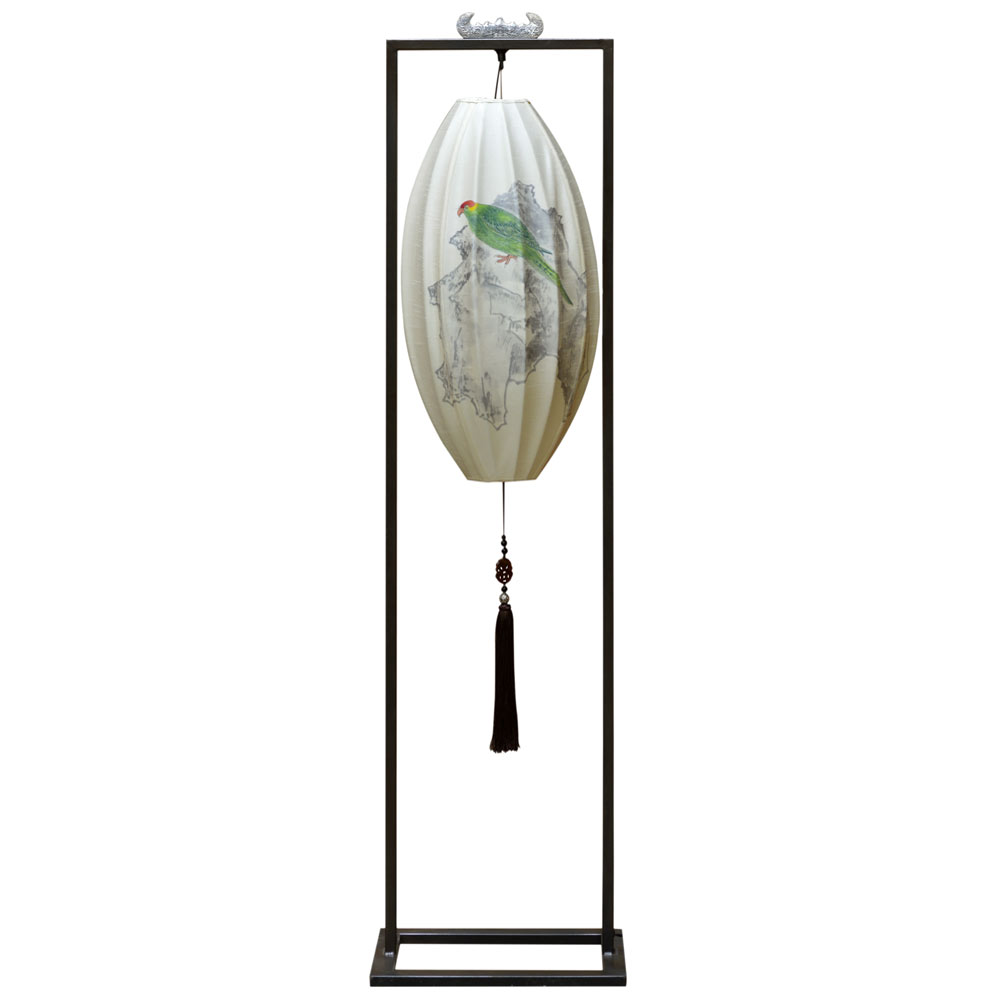 Hanging Chinese Palace Floor Lantern with Pheasant Bird Shade