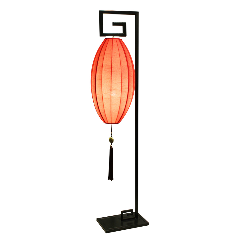 Hanging Chinese Palace Floor Lantern with Red Shade