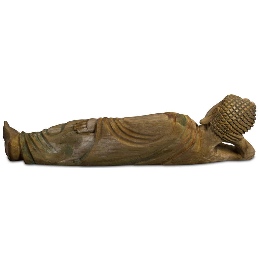 Vintage Reclining Buddha Chinese Wooden Sculpture