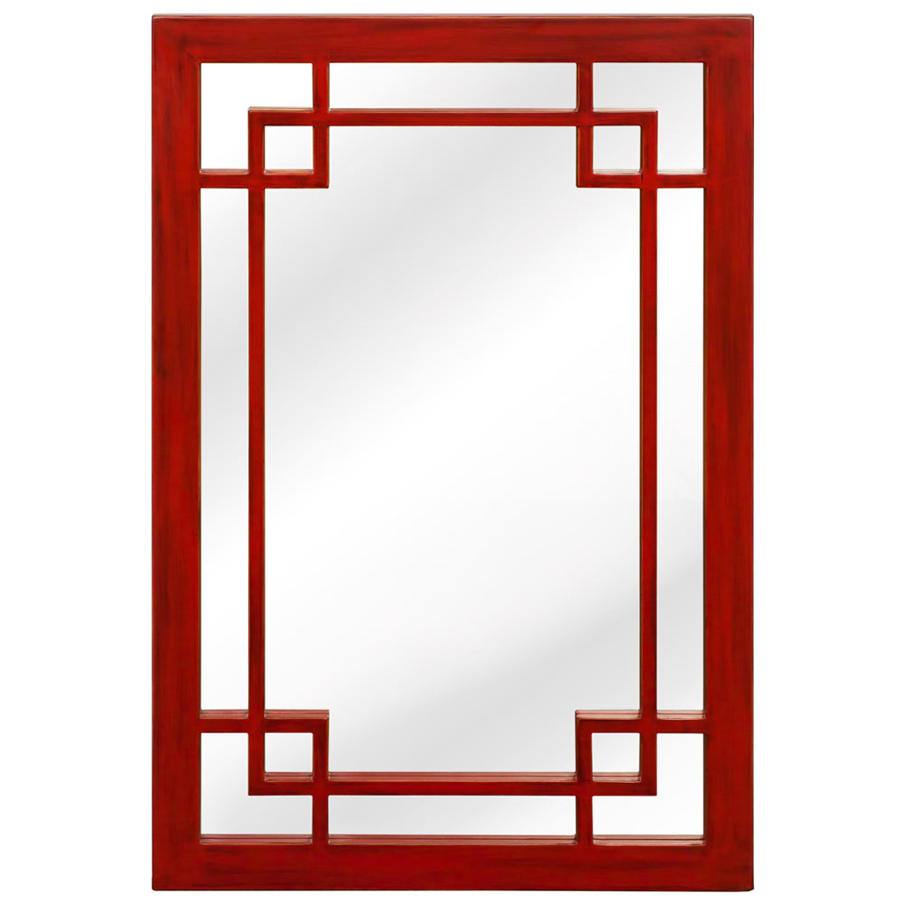 Red Elmwood Window Panel Asian Mirror