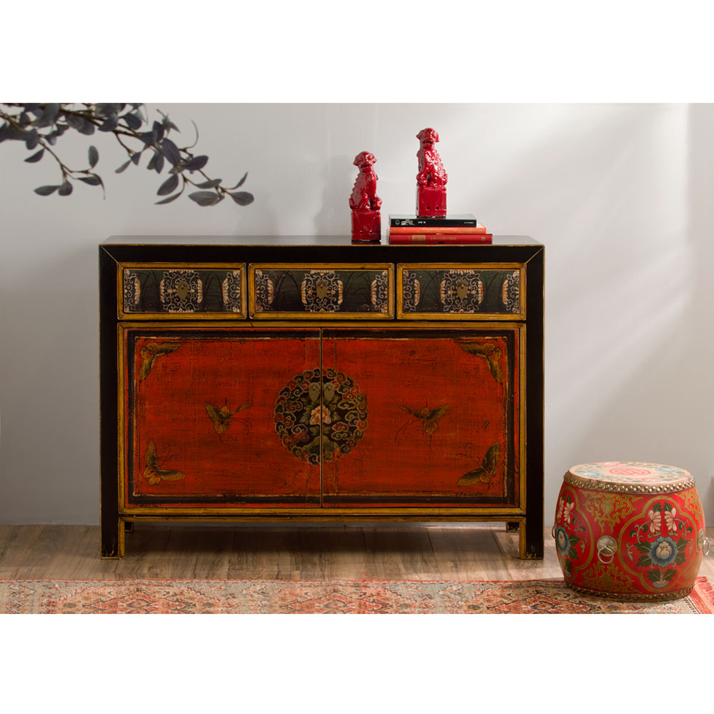 Elmwood Tibetan Masay Butterfly Motif  Cabinet