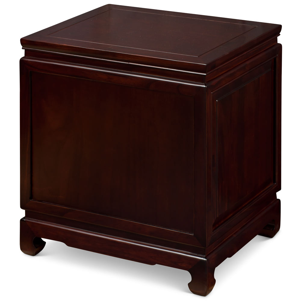 Dark Cherry Elmwood Dragon Motif Oriental Nightstand with 3 Drawers