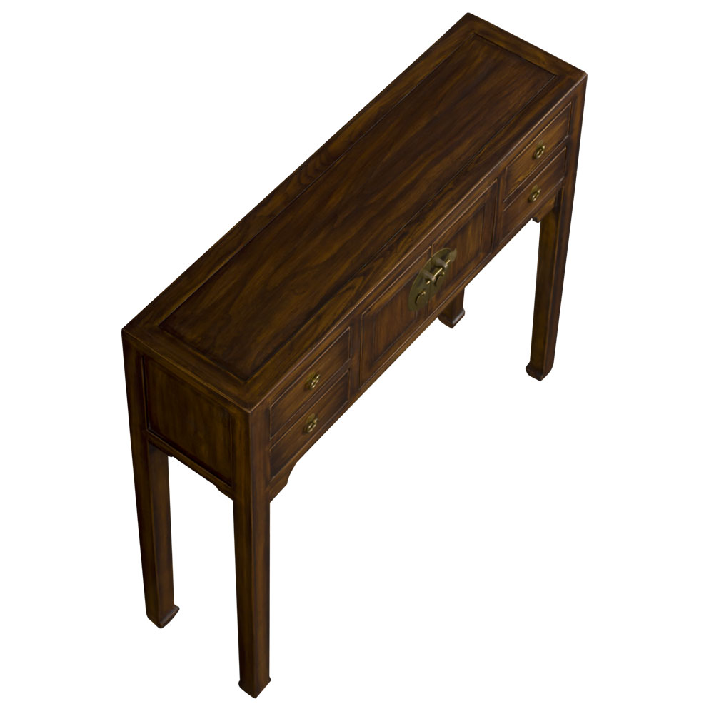 Mahogany Finish Elmwood Petite Chinese Mandarin Console