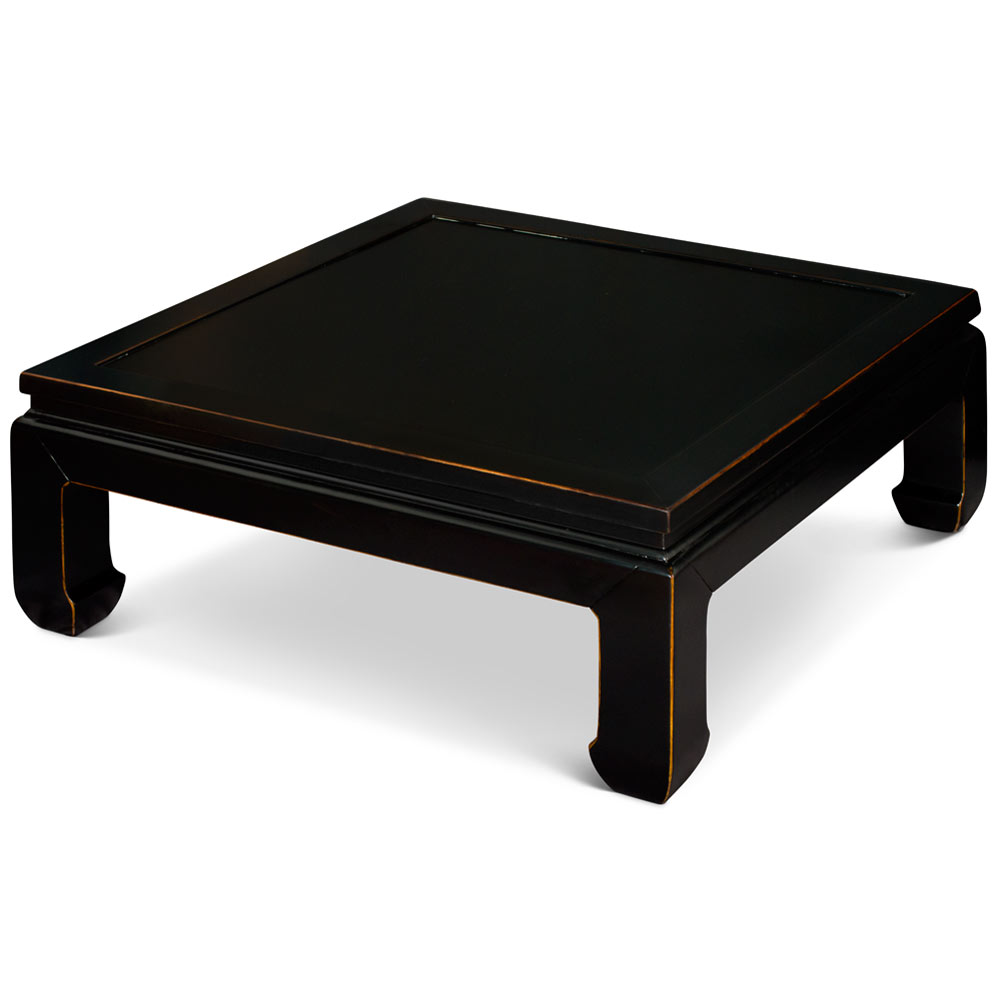 Distressed Black Elmwood Chinese Ming Style Coffee Table
