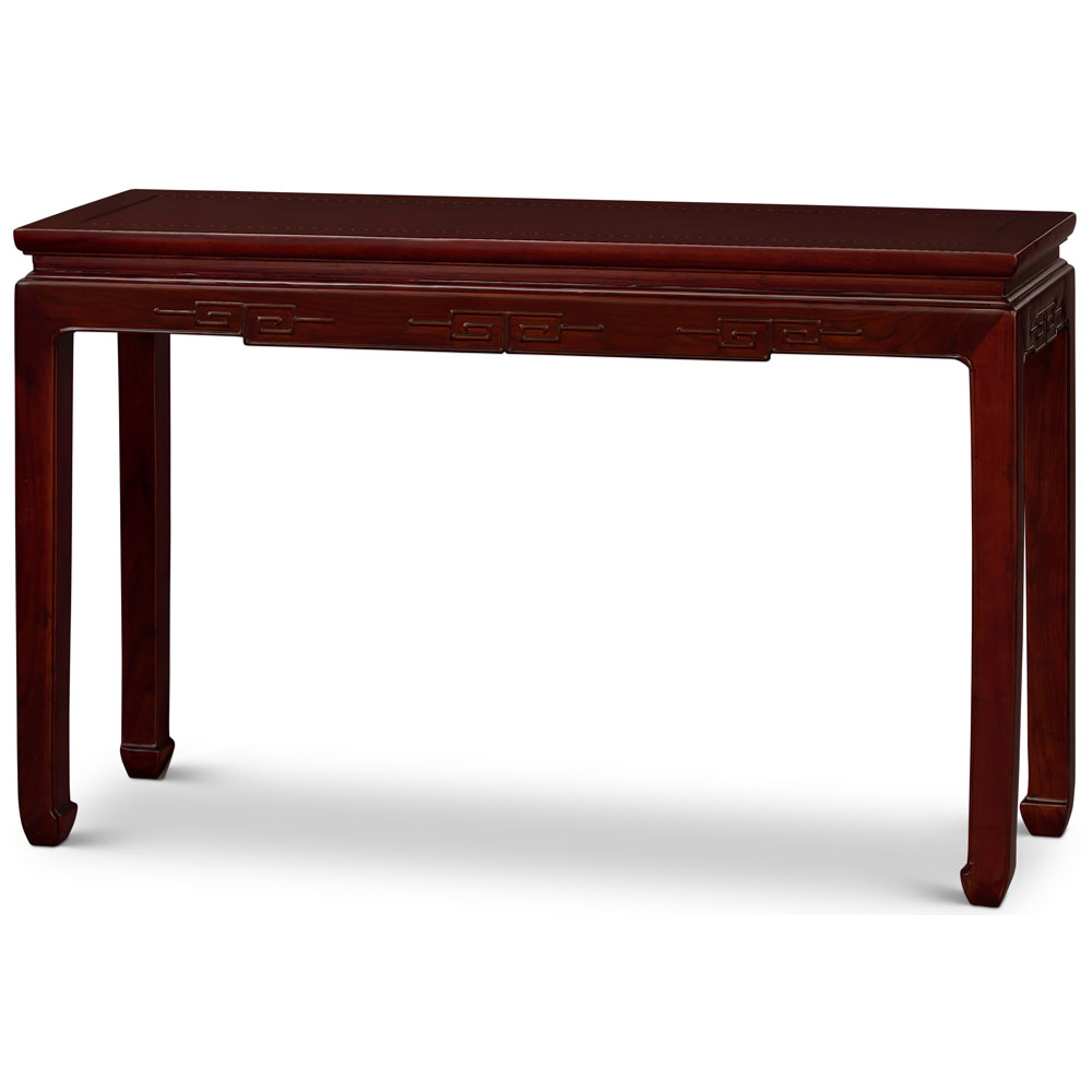 48in Dark Cherry Elmwood Chinese Key Motif Asian Console Table