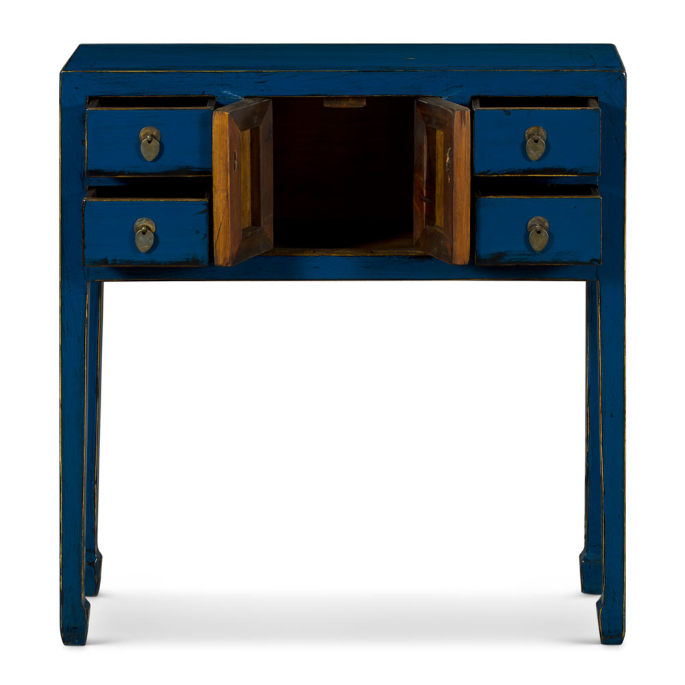 Distressed Blue Elmwood Chinese Petite Console Table