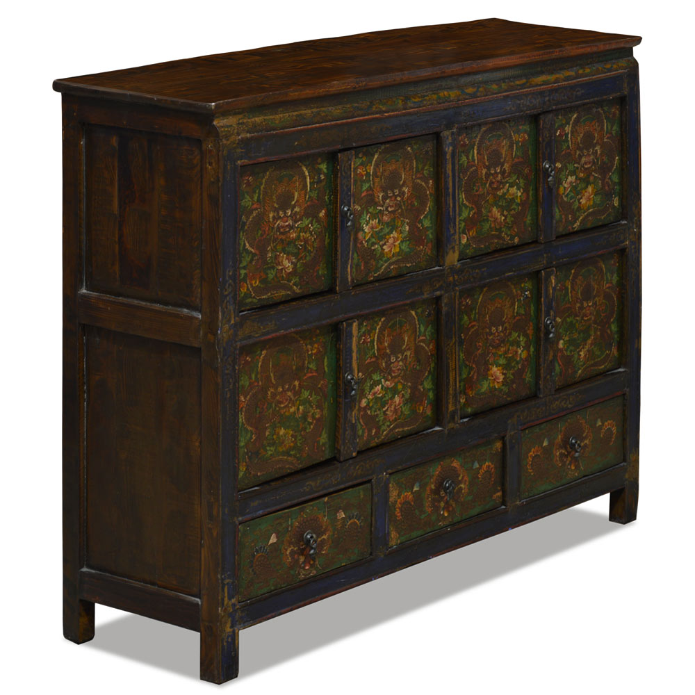 Vintage Hand Painted Imperial Dragon Elmwood Oriental Cabinet