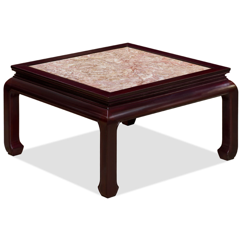 Dark Cherry Elmwood with Marble Top Oriental Square Coffee Table