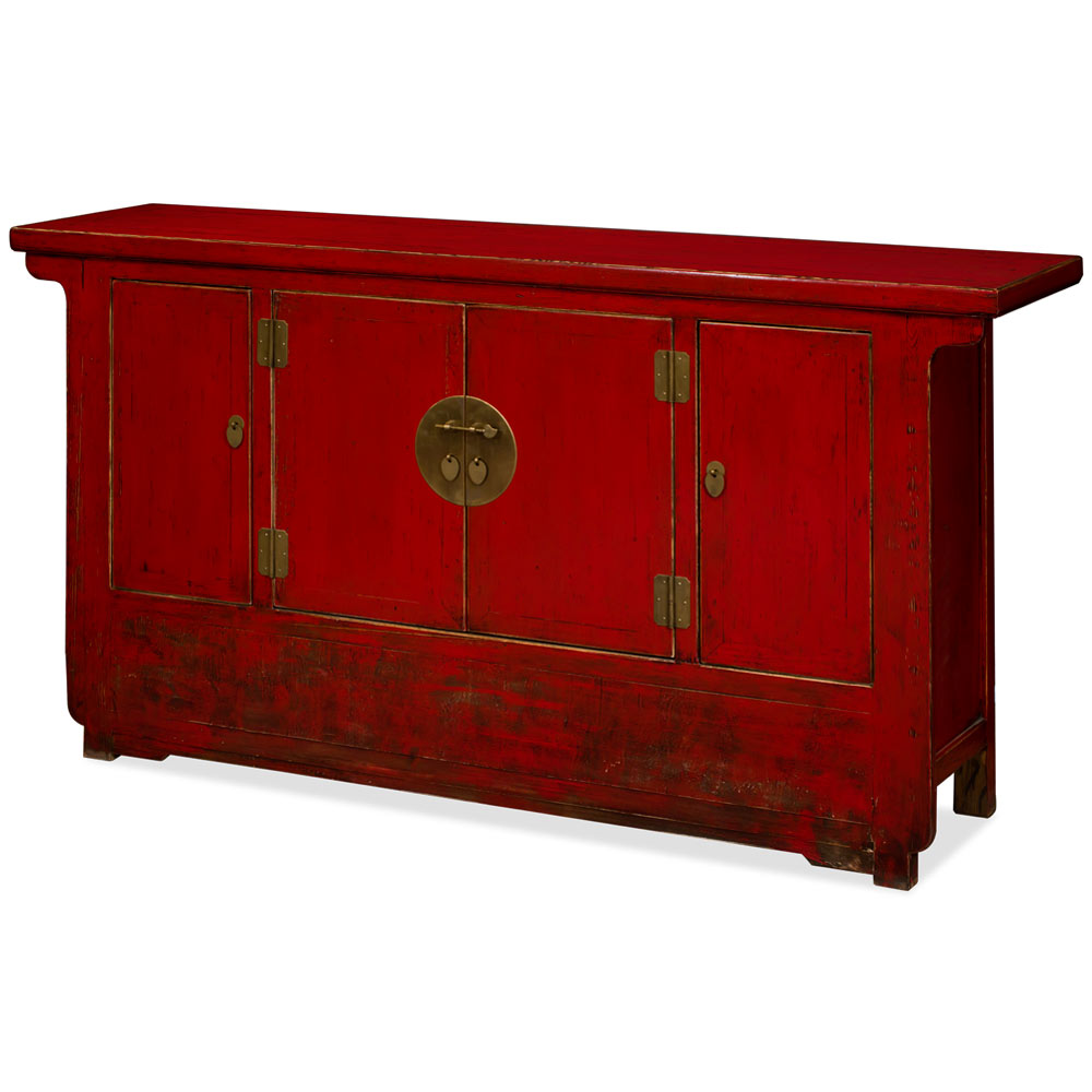 Vintage Distressed Red Elmwood Chinese Shan-Xi Cabinet