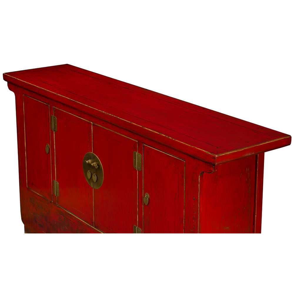 Vintage Distressed Red Elmwood Chinese Shan-Xi Cabinet