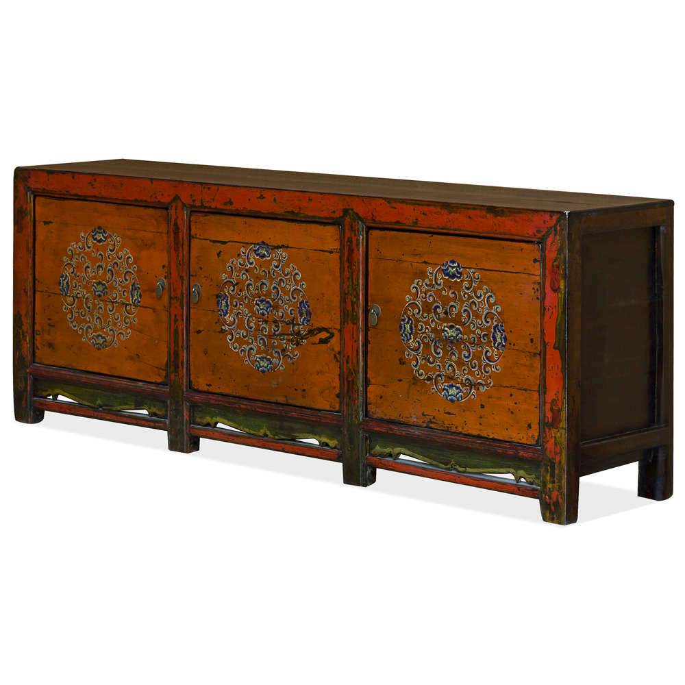Vintage Tangerine Elmwood Yan Yan Tibetan Cabinet