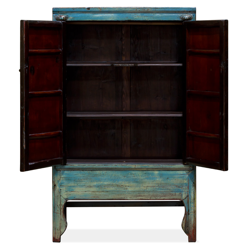 Vintage Blue Elmwood Chinese Wedding Cabinet