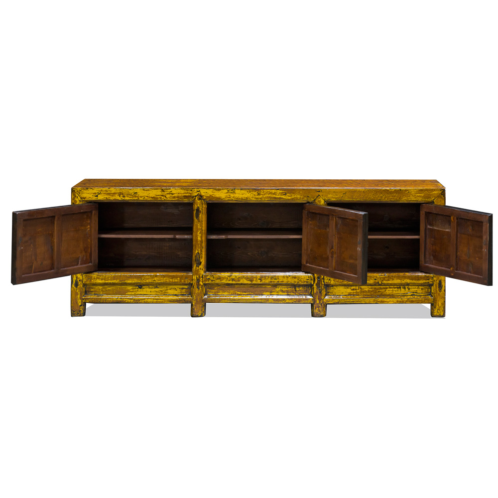 Vintage Yellow Elmwood Tibetan Sideboard