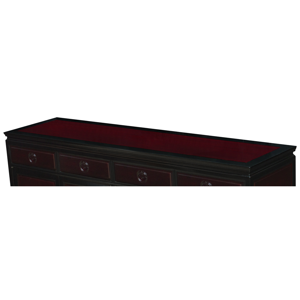 72 Inch Black Trim Dark Cherry Rosewood Chinese Longevity Motif Sideboard