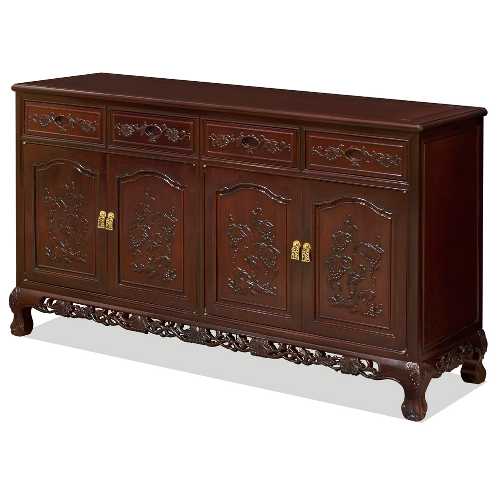 Mahogany Finish Rosewood French Grape Oriental Sideboard