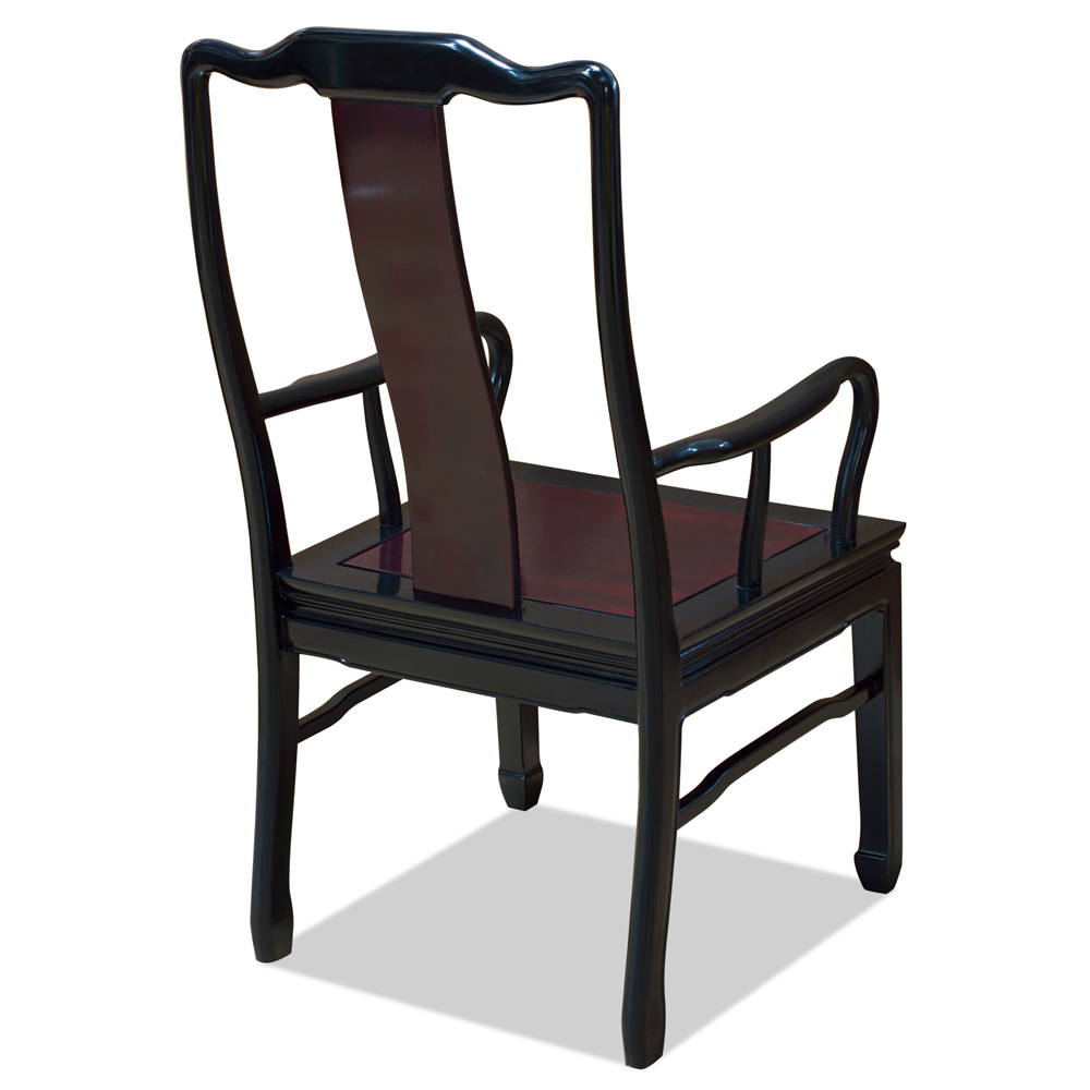 Black Trim Dark Cherry Rosewood Chinese Longevity Arm Chair