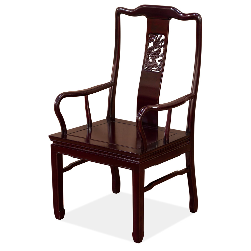 Dark Cherry Rosewood Dragon Oriental Arm Chair