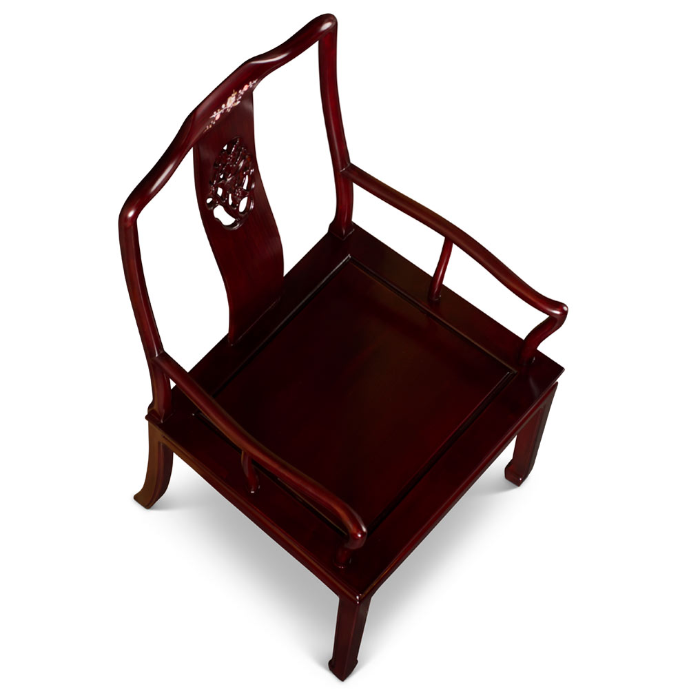 Dark Cherry Rosewood Bird and Flower Oriental Armchair