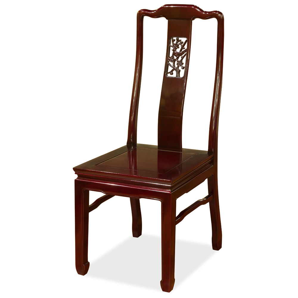 Dark Cherry Rosewood Flower and Bird Oriental Chair