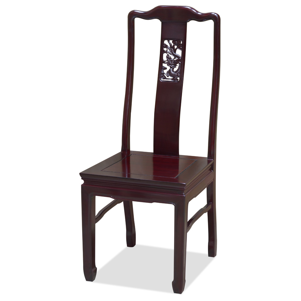 Dark Cherry Rosewood Dragon Round Oriental Dining Set with 8 Chairs