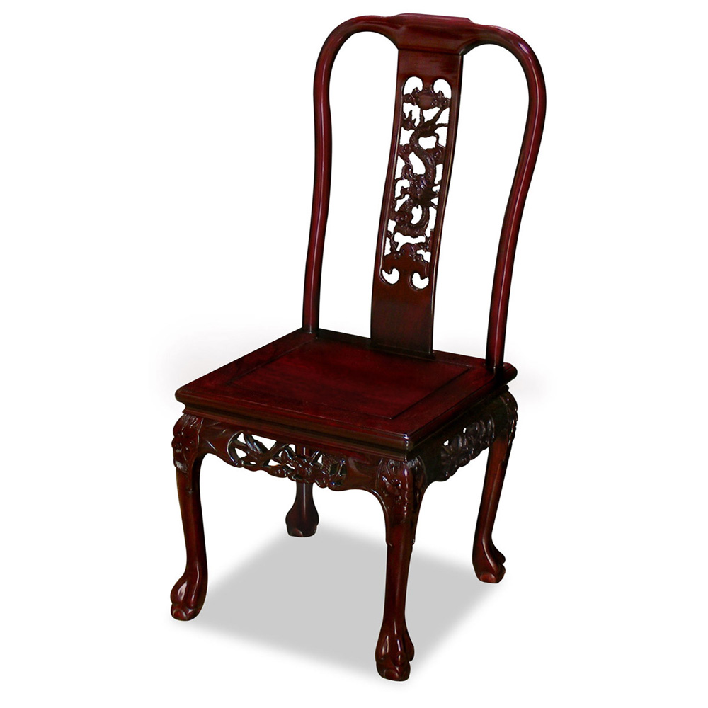 Dark Cherry Rosewood Dragon Queen Anne Oriental Side Chair