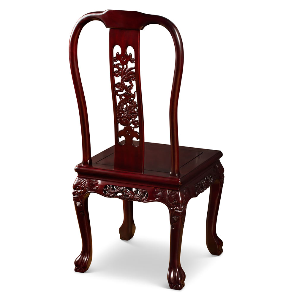 Dark Cherry Rosewood Dragon Queen Anne Oriental Side Chair