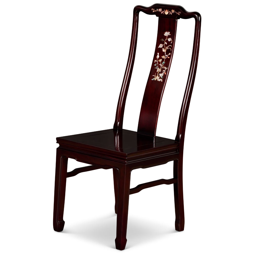 Dark Cherry Rosewood Mother of Pearl Inlay Oriental Side Chair