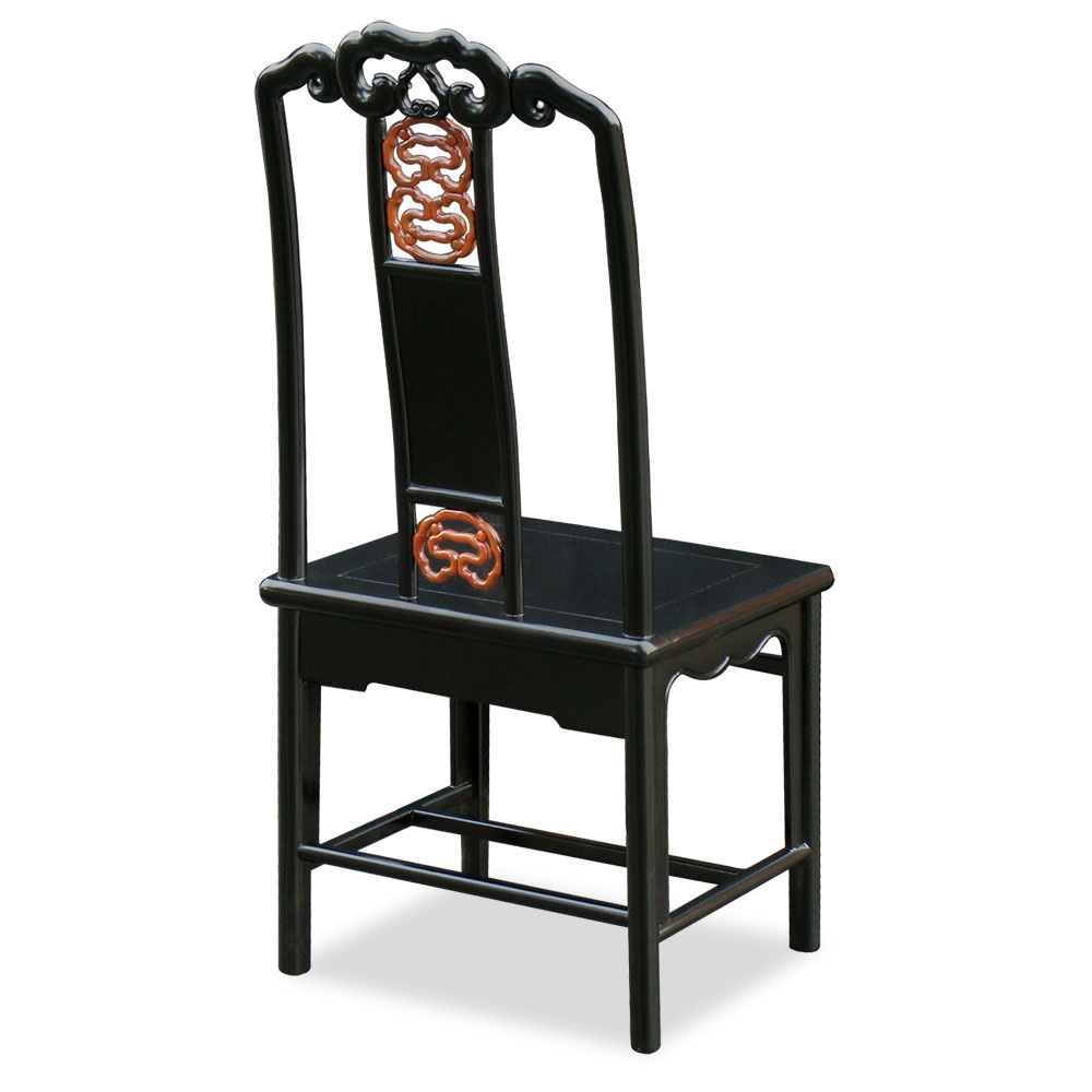 Black Rosewood Chinese Ming Design Side Chair with Natural Finish Accent
