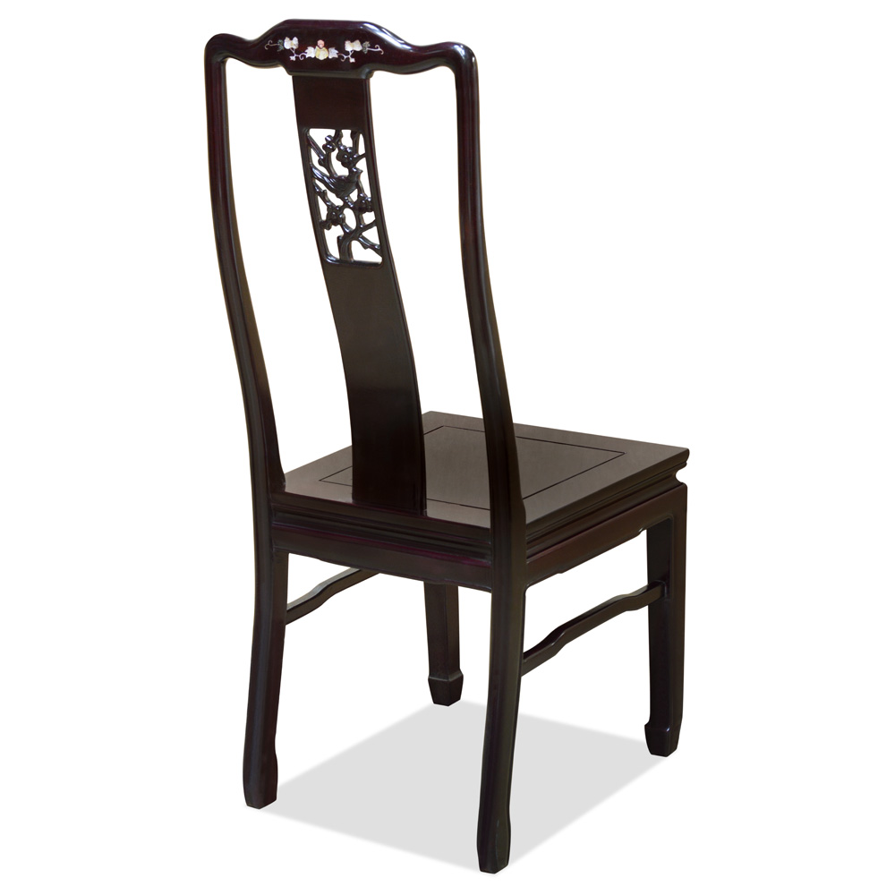 Dark Cherry Rosewood Flower and Bird Oriental Chair with Mother of Pearl Inlay