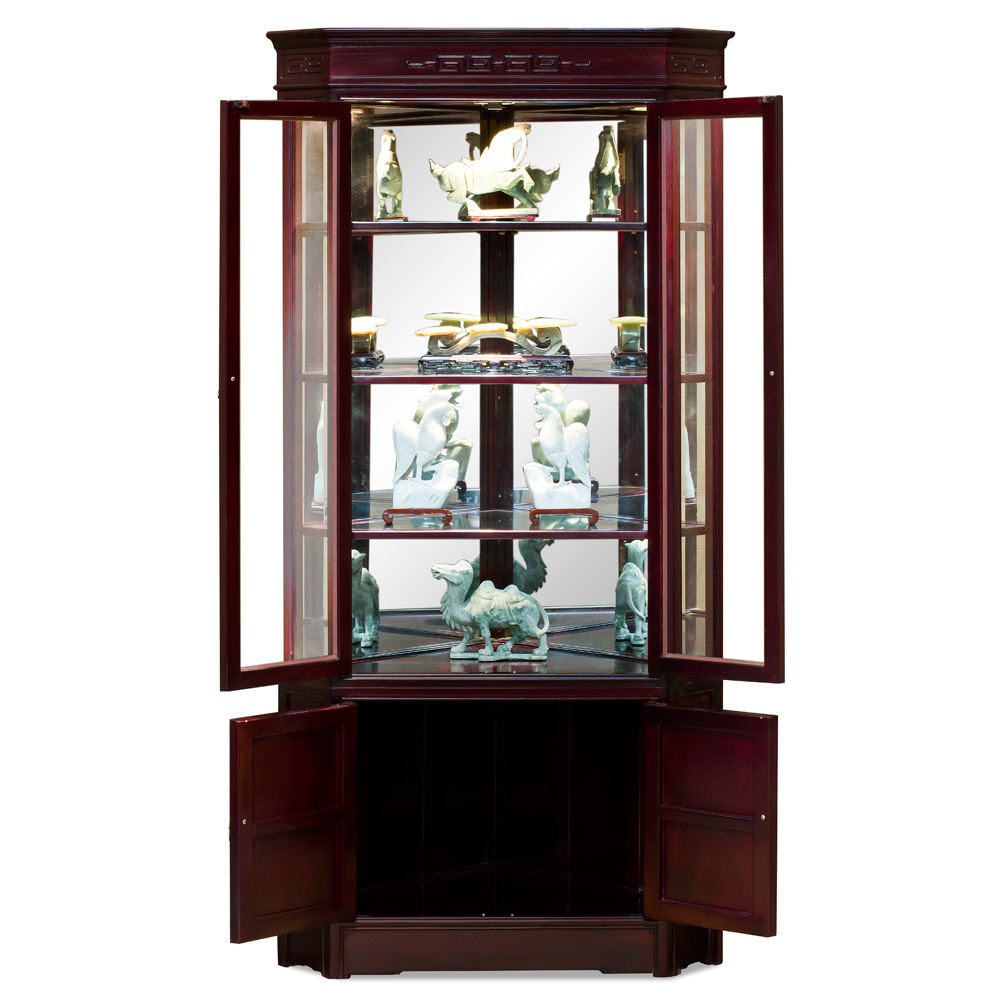 Dark Cherry Rosewood Longevity Corner Display Cabinet