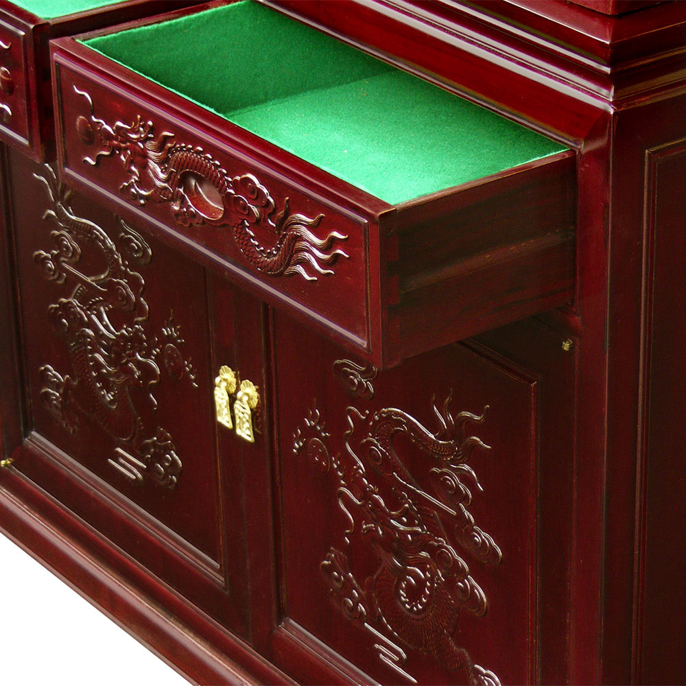 Dark Cherry Rosewood Dragon Oriental China Cabinet