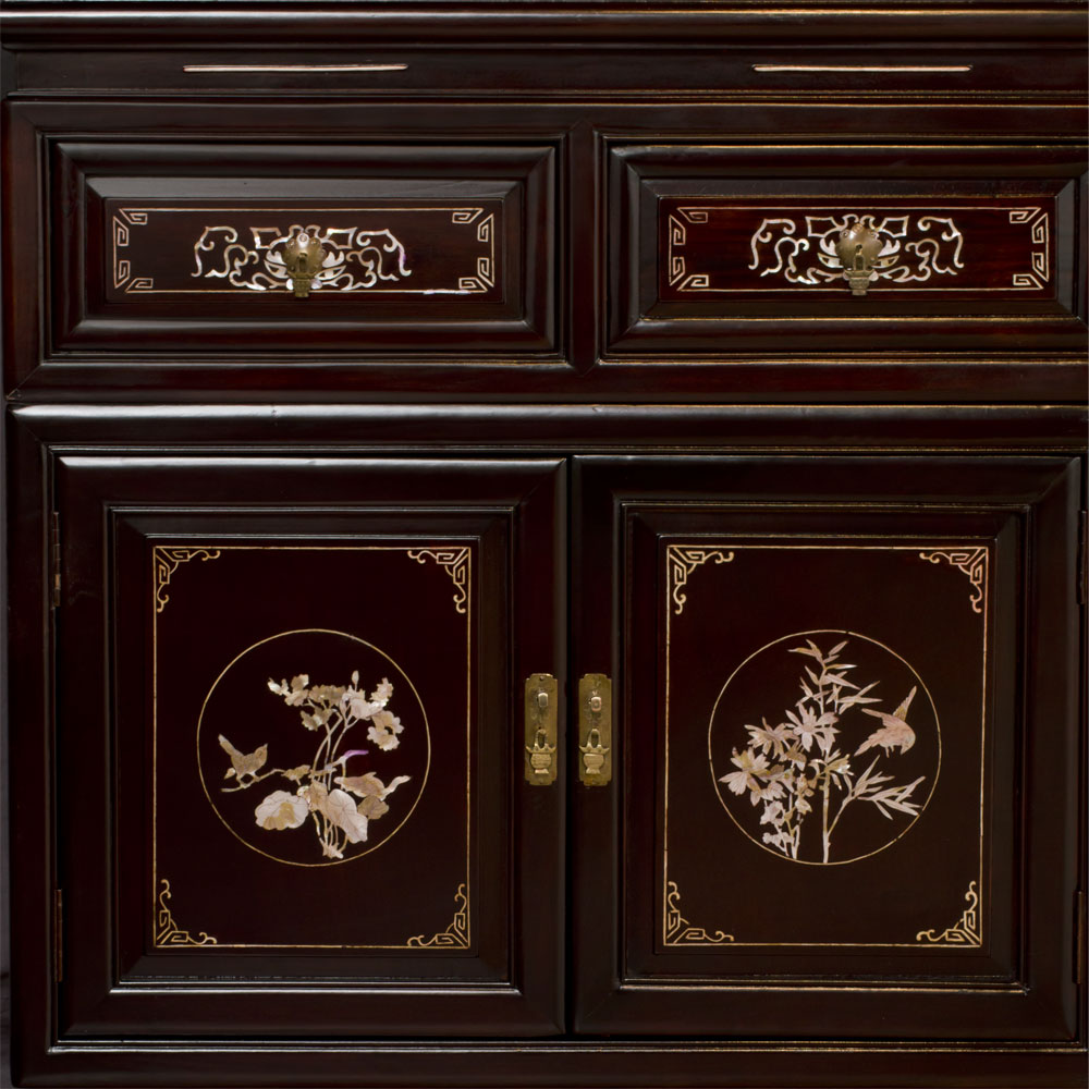 Dark Cherry Rosewood Oriental China Cabinet with Mother of Pearl Inlay