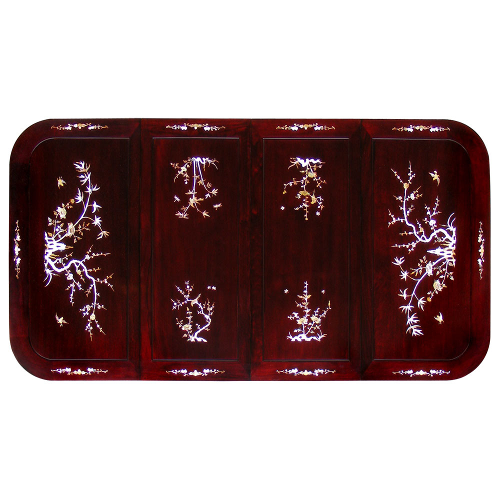 Dark Cherry  Rosewood Mother of Pearl  Inlay Rectangle Oriental Dining Set with 8 Chairs