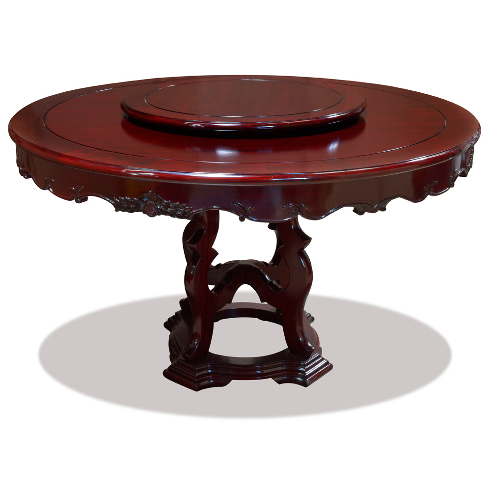 Dark Cherry Rosewood Round Dining Set with 8 Chairs