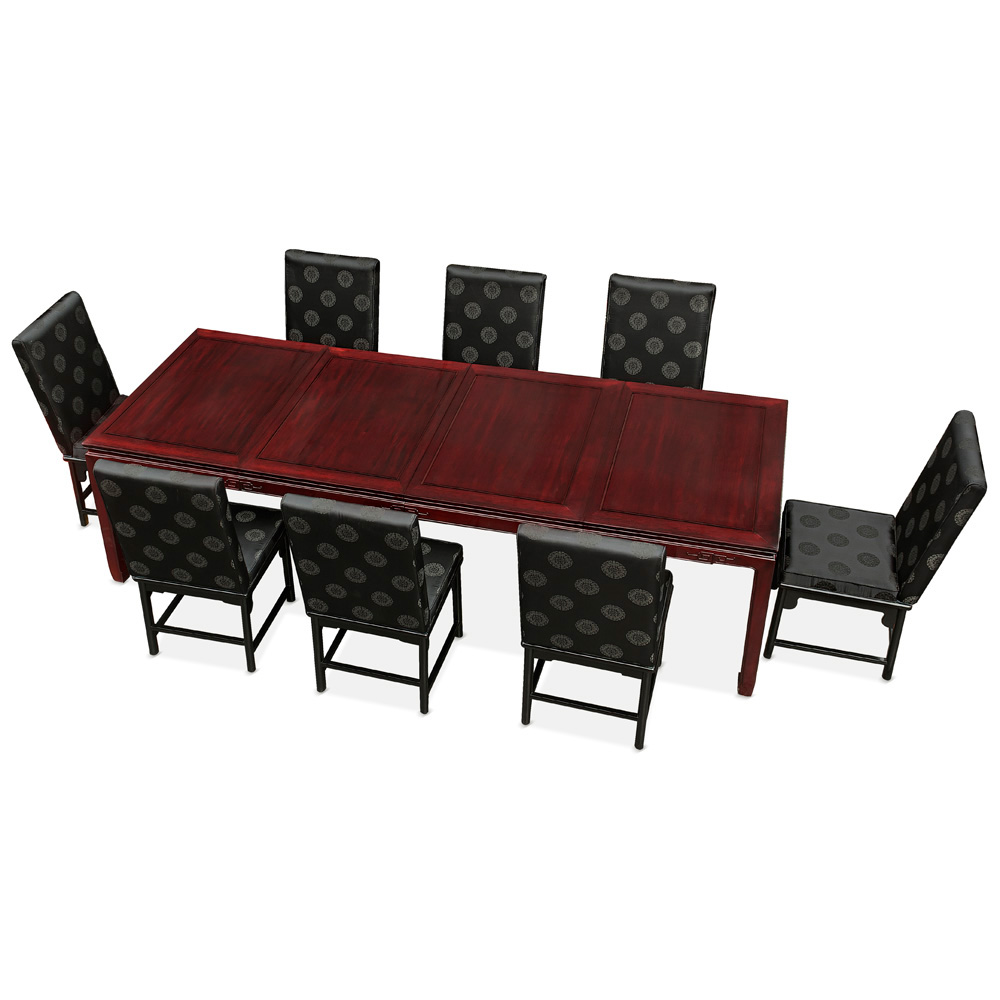 Dark Cherry Rosewood Longevity Rectangle Dining Set with with 8 Upholstered Chairs